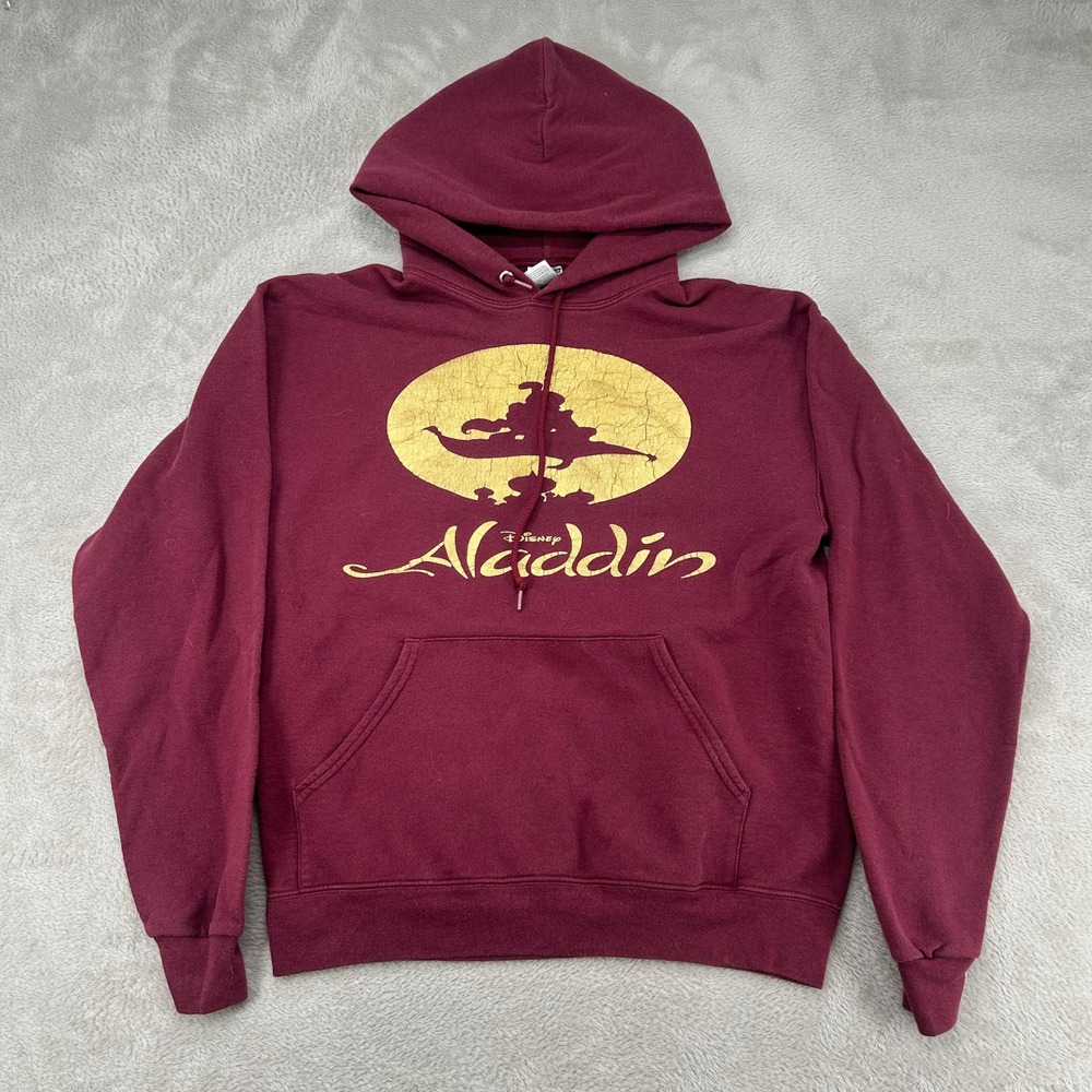 VTG Disney Aladdin Genie Lamp Pullover Hoodie Mens M Red Fleece Streetwear Retro